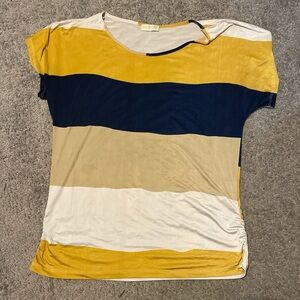 Love Nation Short Sleeve Striped Tee in Mustard, Navy & Cream